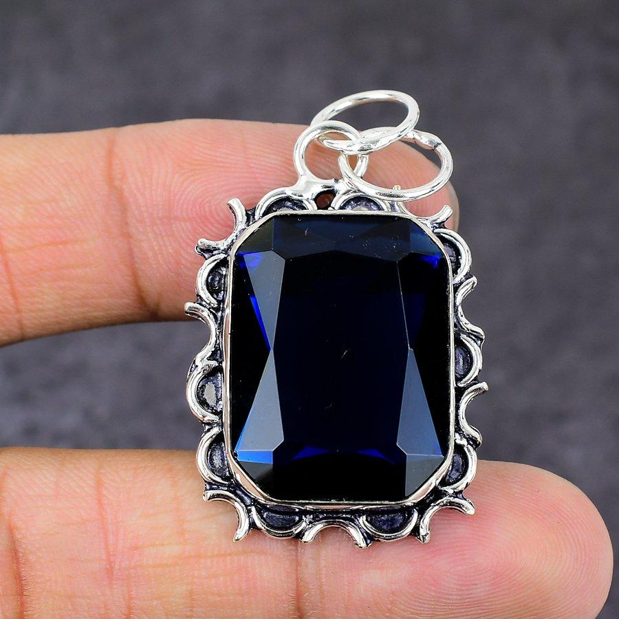 Natürlicher London Blautopas Edelstein 925 Sterling Silber Geschenkanhänger 1,89" T2Z34