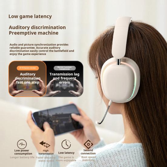 Bezdrátová sluchátka s RGB osvětlením Lehký design Univerzální skládací herní sluchátka kompatibilní s Bluetooth s mikrofonem