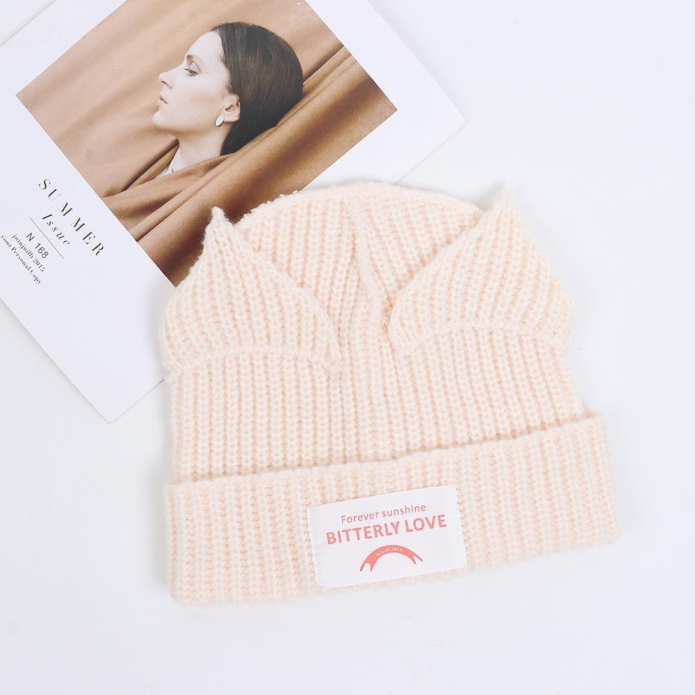 Cute Double-layer Loverboy Cat Ear Knit Hat Hooded Cap Warm Knitted Cap Soft Hip-hop Personality Ear Protection Hat Unisex