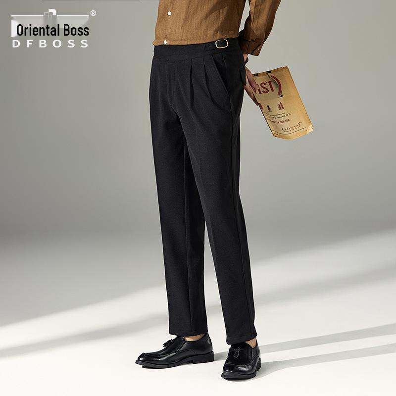 DFBOSS Gurkha Men's Slim Fit Dress Pants - Adjustable Waist, Straight Leg, Wrinkle-Free for Business Casual (Spring & Autumn)