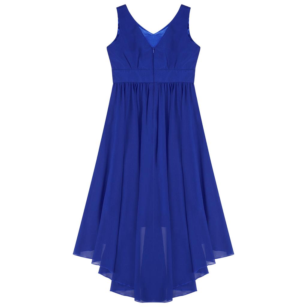 Kids Big Girl Sleeveless Pleated Chiffon Flower Wedding Bridesmaid Formal Party Dress First Communion Dress