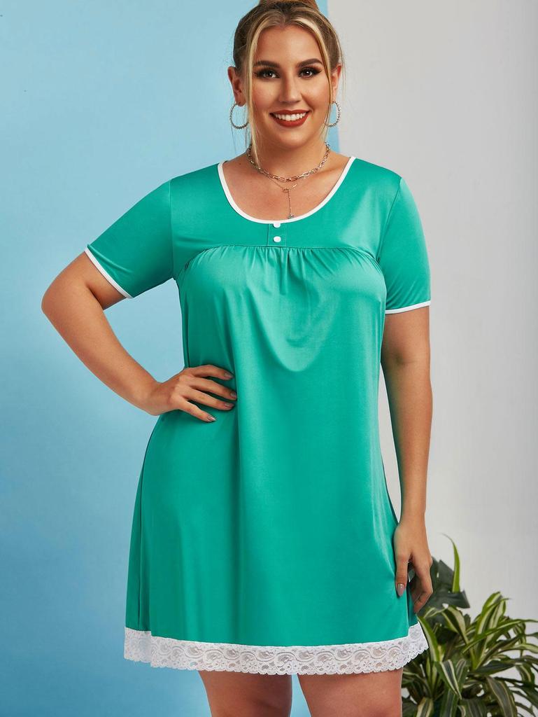 Rosegal Plus Size Lace Insert მინი სწორი კაბა