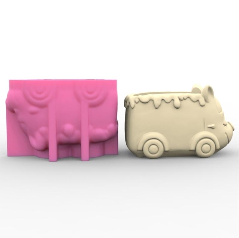 3D DIY Flower Pots Mold Silicone Concrete Mold Animal Car Shape Silicone Vase Molds for Crafting Concrete Candle Holders