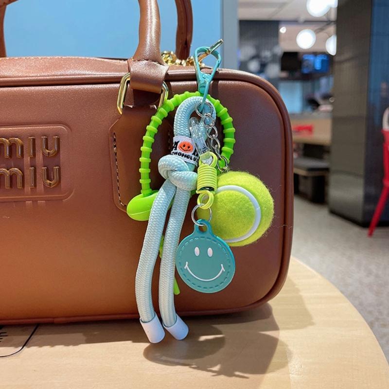 Smile Tennis Keychain For Backpack Decoration And Female Gift With Practical Nylon Rope Bags Pendant Bag Accesories