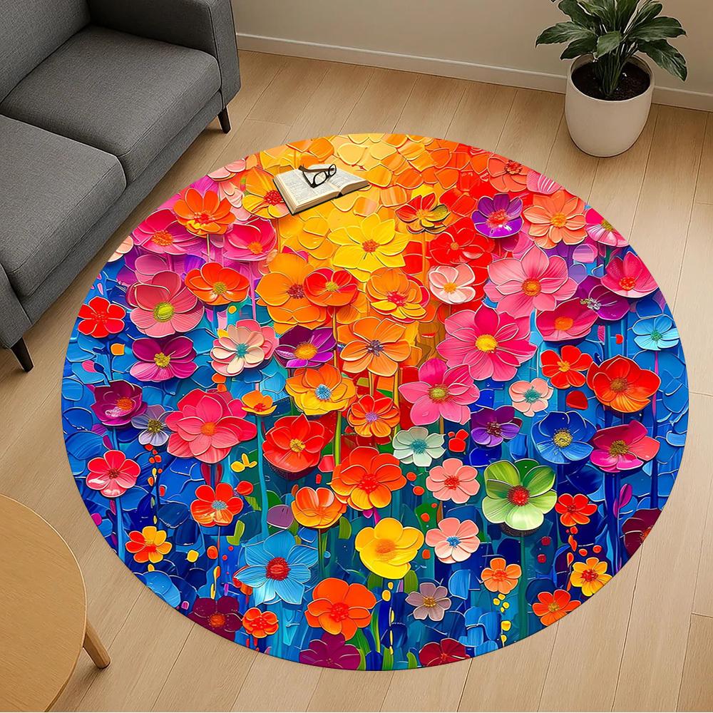 1pc Floral Abstract Pattern Office Round Rugs, Under Chair Round Rugs for Living Room, Bedroom, Bathroom Decoration Carpet 091827