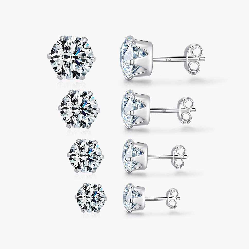 925 Sterling Silver Basic Sparkling Round Stud Earrings Classic Crown Hypoallergenic Wedding Jewelry for Women