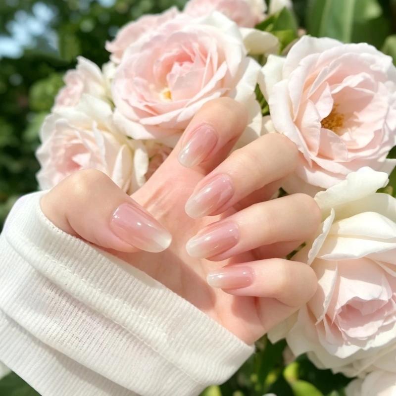 1Set Handmade Nude Cat Eye Nails Simple Long Short Style Spring Summer Removable Nail Tips 3 Sizes