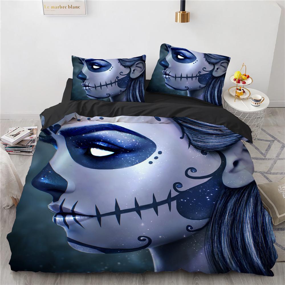 Beauty Skull Comforter Bedding Sets Made In China Western Style Duvet Cover Set Halloween Quilt Bedding Woman Rose Skulls 2/3pc