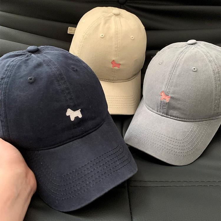 Simple Puppy Embroidery Young Couple Versatile Old Baseball Cap Street Male and Female Students Curved Brim Cap