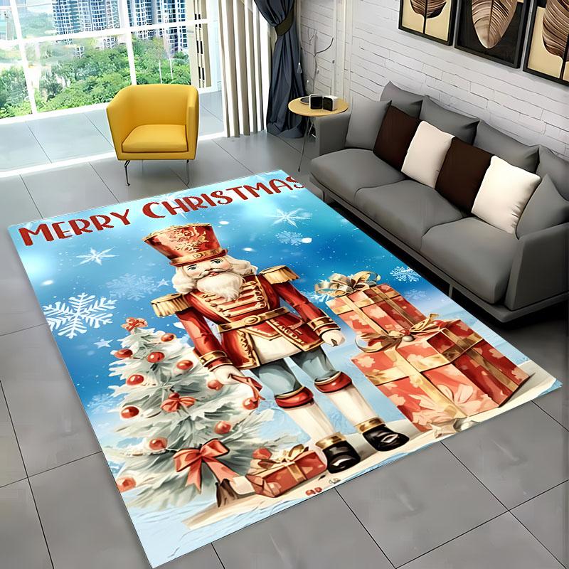 Christmas Tree Deer Nutcracker Jingle Bells Carpet,Rug for Living Room Bedroom Sofa Doormat Decor,Kid's Non-slip Floor Mat Gifts