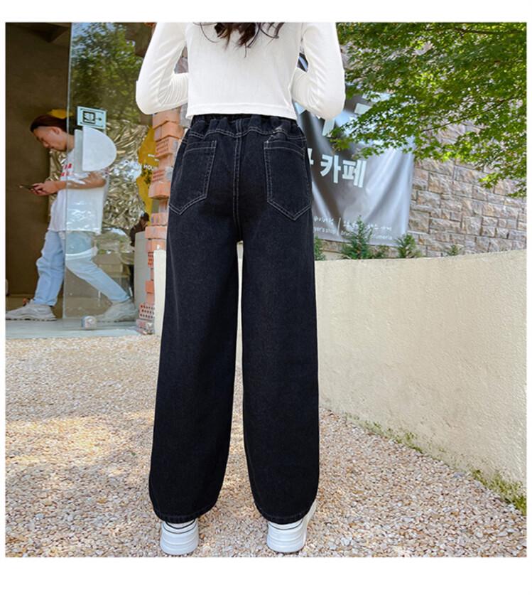 2025 Korean Style Girls' Autumn Wide Leg Jeans - Casual Loose Fit