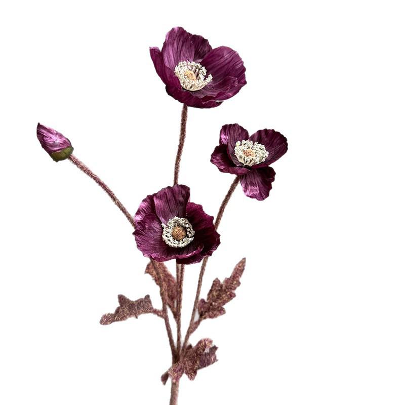 Autumn Poppy Flocked Artificial Flowers for Wedding and Home Decor