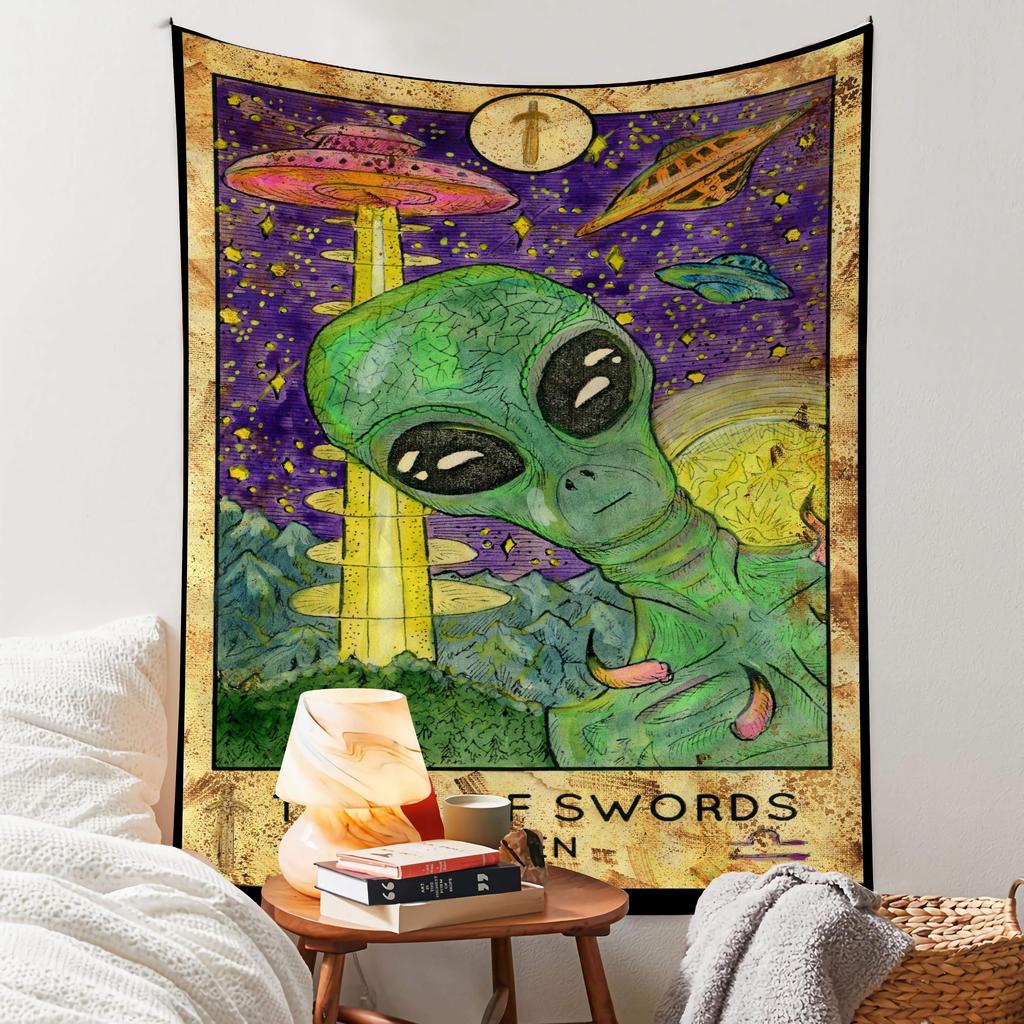 VIKAMA Fantasy Tapestry Green Alien Moon and Starry Sky Pattern Personalized Tapestry for the Entrance Study