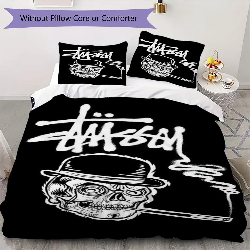 Black Star Background Signature Logo 3Pcs Bedding Set, Minimal Street Duvet Cover & 2 Pillowcases