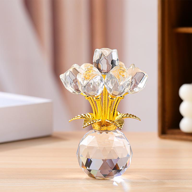 Elegant Crystal Rose Eternal Bloom Ornament - Perfect for Qixi or Valentine's Day Gifts, Living Room Decor, and Handcrafted Art.