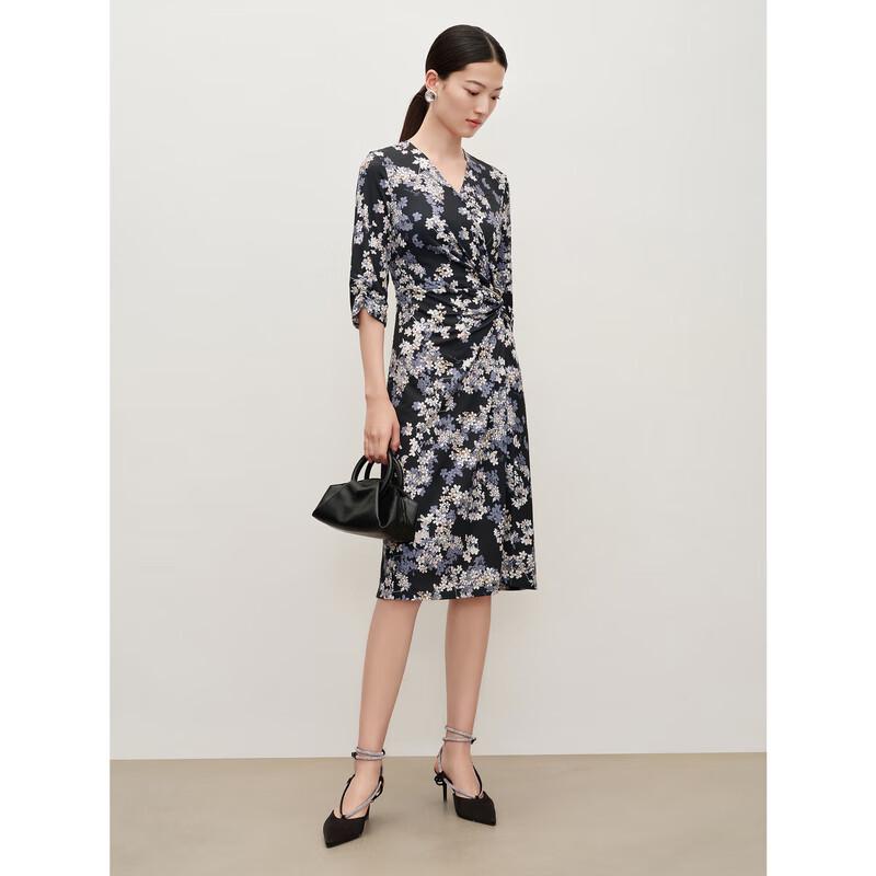

JIUZI ANNACAO Women s V-Neck Knit Printed A-Line Dress M
