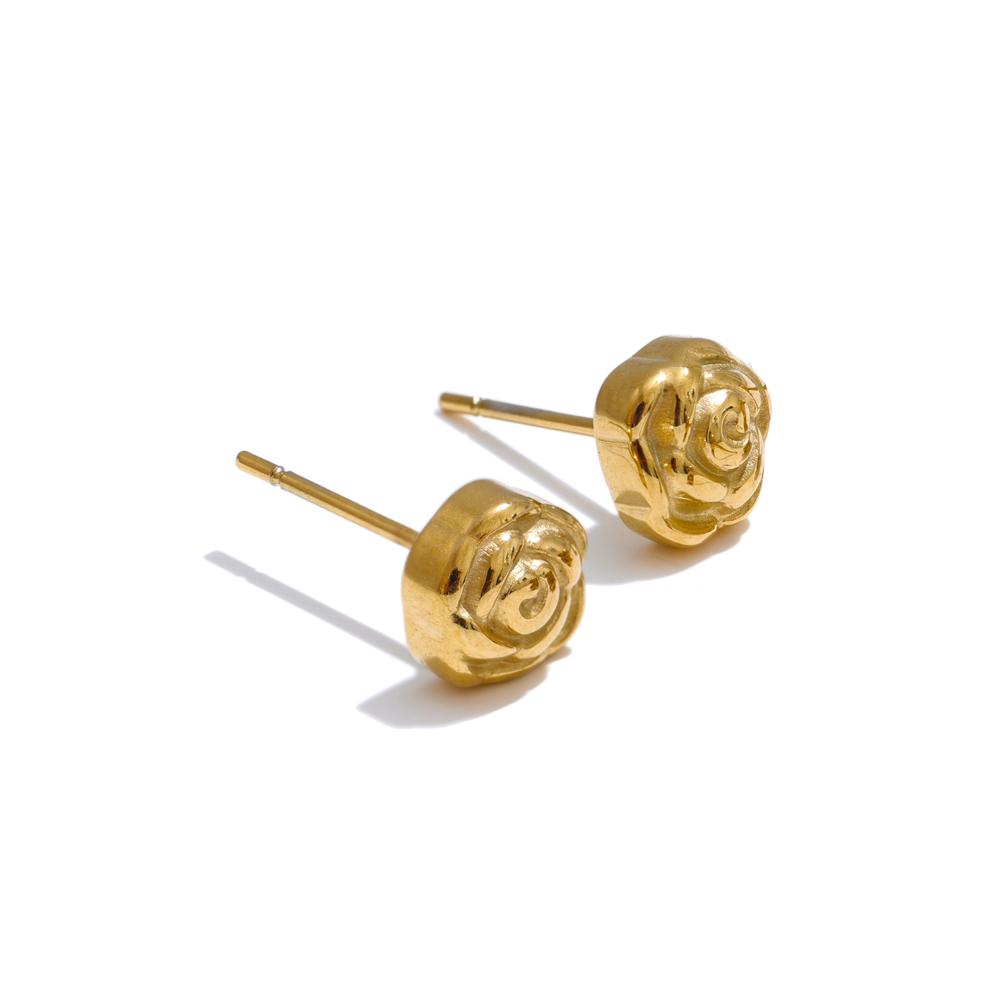 

Yhpup Popular Stainless Steel Rose Flower Small Stud Earrings for Women 18K Gold PVD Plated Minimalist Charm Jewelry Waterproof