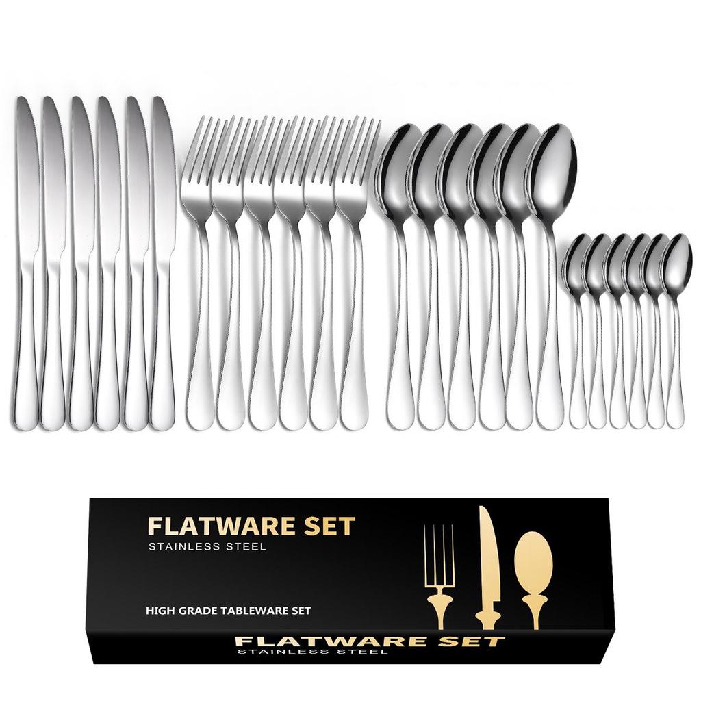 24-Piece Gold Stainless Steel Cutlery Set with Knife, Fork, Spoon & Household Storage Rack In Gift Box