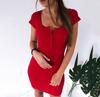 Women Button Front Short Sleeve Bodycon Dress Round Neck Slim Fit Mini Dress Casual Stretchy Fabric