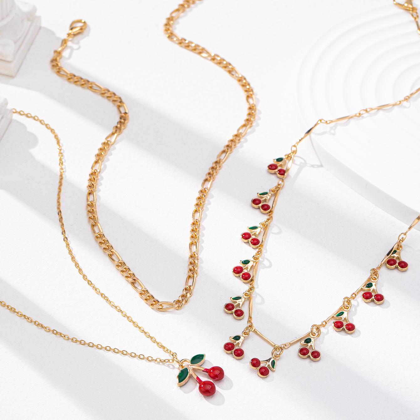 Летний кулон-вишня Набор многослойных ожерелий Женский повседневный набор ожерелий