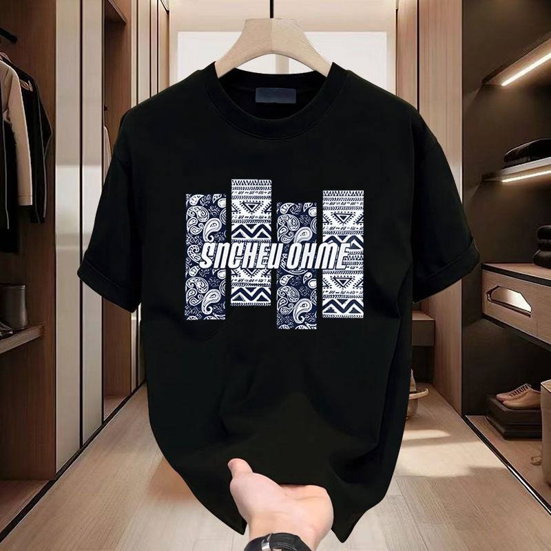 High-End Cotton Short-Sleeved T-Shirt Men'S Trend Round Neck Half-Sleeved White T-Shirt Men'S Top