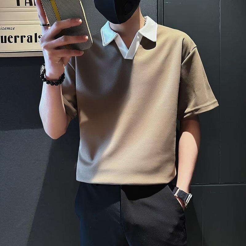 Men S Summer Contrast Collar Short Sleeve Loose Fit Polo Shirt