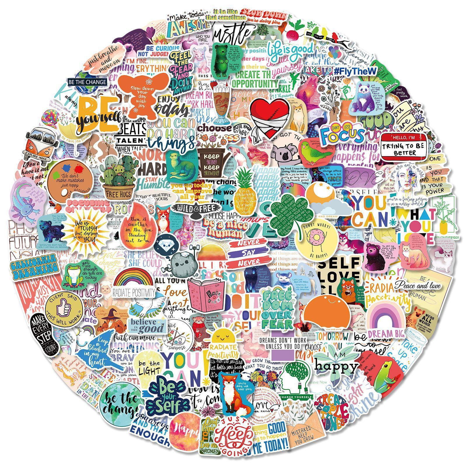 

200 шт. Маленькие свежие наклейки с английским текстом, Водонепроницаемые вдохновляющие наклейки для скейтборда, гитары, чемодана