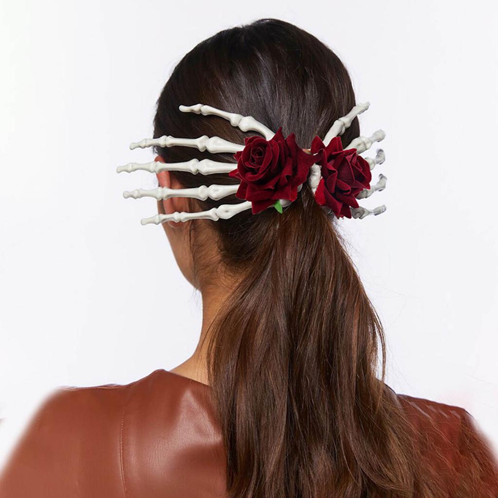 Punk Rock Style Hair Clip with Skeleton Hand Design Chic Skull Hand Hair Barrettes Cool Hairpin Alternative Headpiece