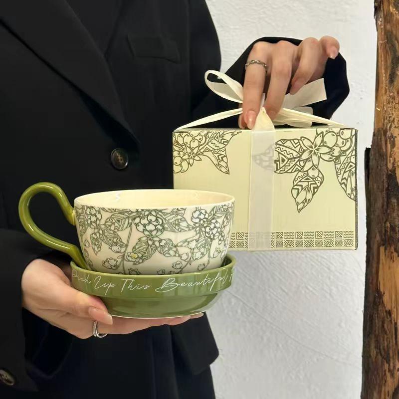 Retro Pastorale Kaffeetasse Untertasse Mit Deckel Große Keramiktasse Nachmittagstee Kaffee Wasserbecher Souvenir