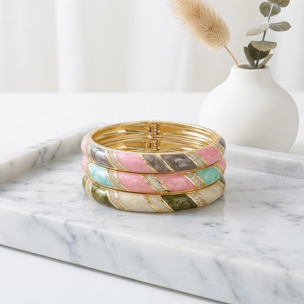 Enamel Vintage Cloisonne Bangle Lines Shape Women's Hand Bracelet Chinese Crystal Bangle Ladies