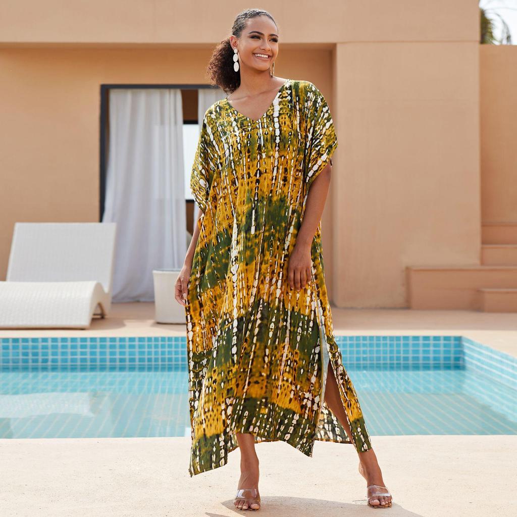 2023 Rayon V-Neck Beach Cover-Up Robe: European & American Style Vacation Swimsuit Sunscreen Shirt