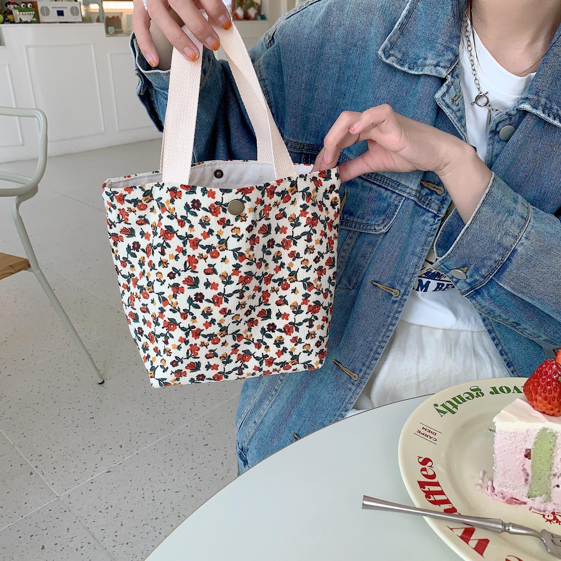 

Вельветовая ретро-милая ручная сумка для работы, переносная сумка для бенто, студенческая сумка для ланча