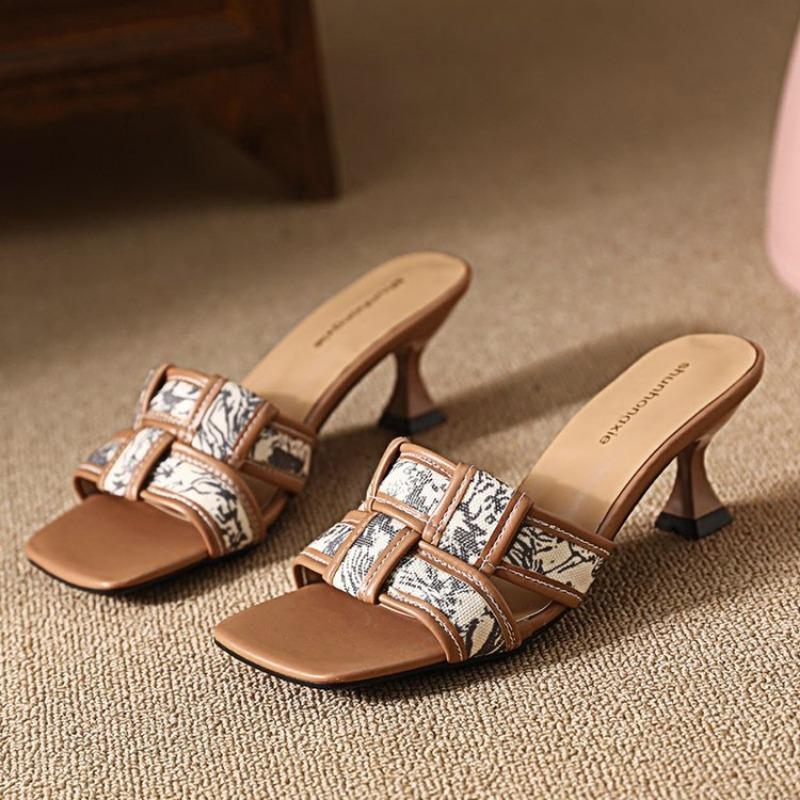 Sandals Women's Shoes High Heels Fashionable Shoes Thin-heeled Heat-absorbing Half-slipper