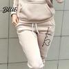 Thick 2 Pcs/Set Lady Tracksuit Heart Print Warm Hoodie Suit Breathable Solid Color for Daily Wear Autumn