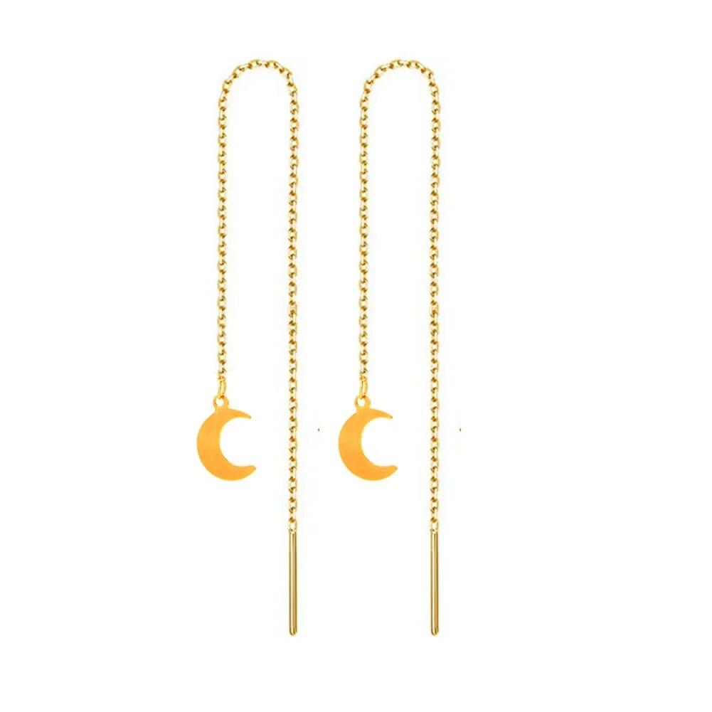 MinaMaMa Nerezová ocel Dlouhý tenký řetízek střapec kulička Hvězda motýlek náušnice pro ženy Náušnice navlékací nitě Módní šperky