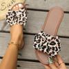 2025 new leopard print foreign trade women's shoes flat casual cool slippers bow women's slippers sandals40-43