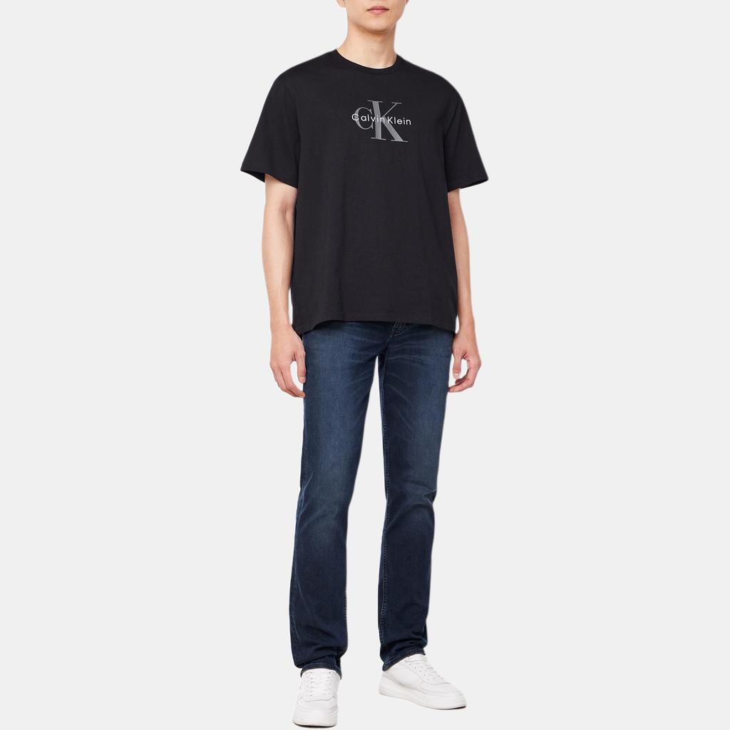 Calvin Klein Letter Ribbed Round Neck Drop Shoulder Short Sleeve T-Shirt Men T-Shirts Black 4RB862G-UB1