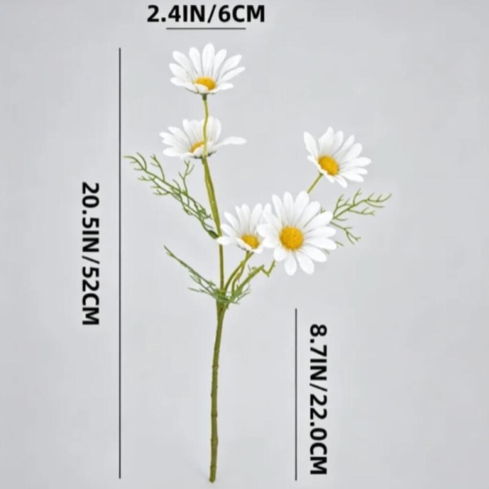 5 Heads Artificial Daisy Flower, Realistic Faux Floral Design, For Living Room Bedroom Tabletop Home Decoration, Decor Supplies