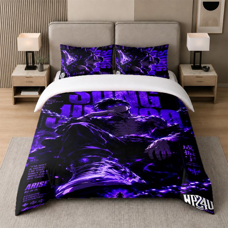 3Pcs Bed Set,Solo Leveling 1 Duvet Cover and 2 Pillowcases, Printed Bedding Decor For Guest Room
