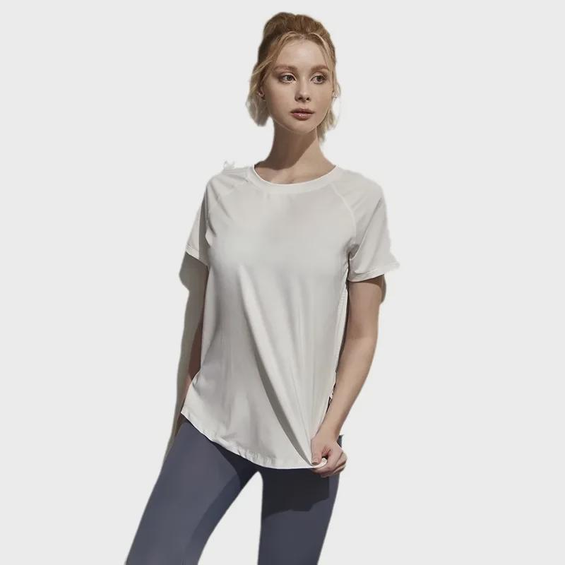 Damska letnia koszulka z krótkim rękawem do jogi i pilatesu - Luźny, oddychający T-shirt do biegania i fitnessu