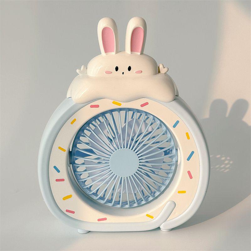 Rechargeable Mini Cartoon Rabbit Desktop Fan - Portable, Cute, and Ideal for Office or Dorm.