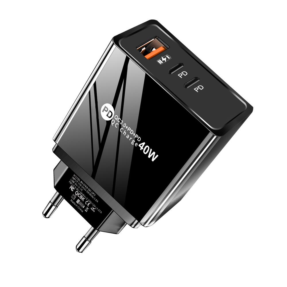 2.4A Dual USB & PD Type-C EU/US LED Travel Charger for Mobile Phones
