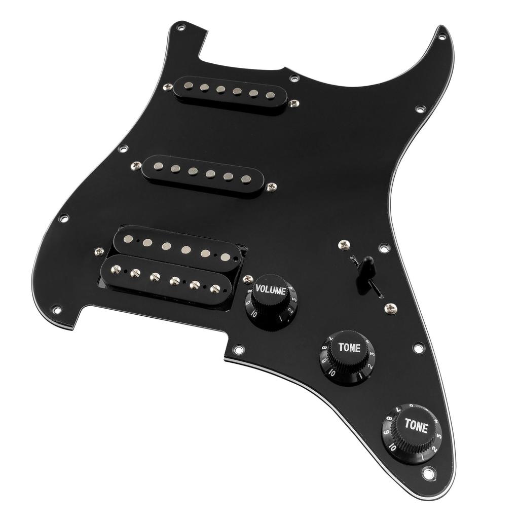 Musiclily Basic 11 Hole Strat Pick Guard with SSH Alnico 5 Pickup Set for Fender ST Stratocaster Electric Black 3P Pre-Wired Guitar,