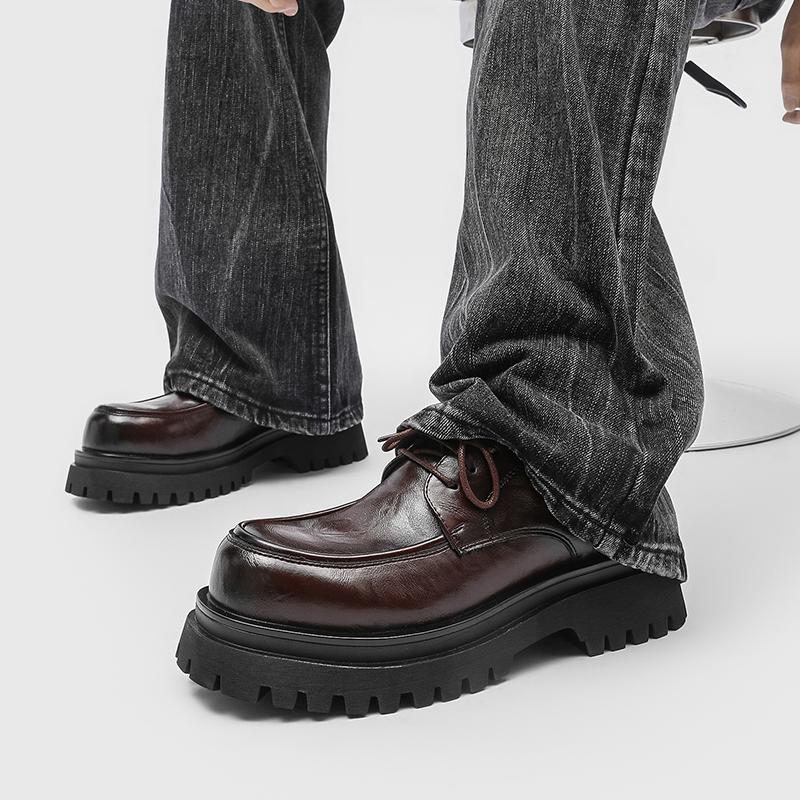 Fashion New Thick Soled Men's Leather Shoes Business Comfort Style Thick Soled Daily Shoes Hot Selling Retro and Minimalist 38-4