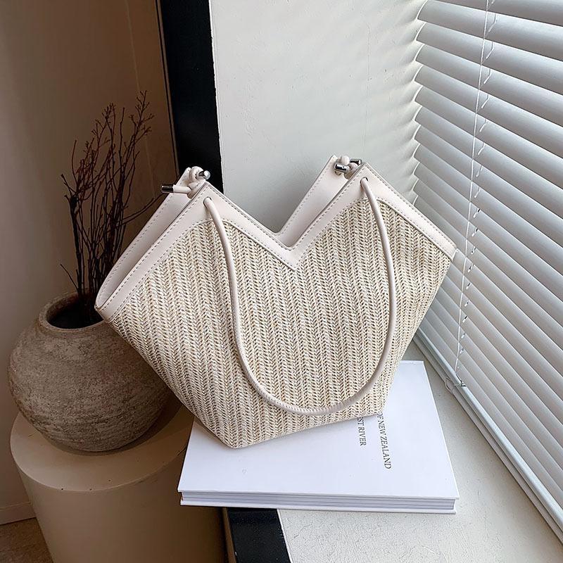 

Весенне-летняя нишевая соломенная плетеная сумка женская новая сумочка тоут сумка-ведро универсальная на плечо подмышку белый