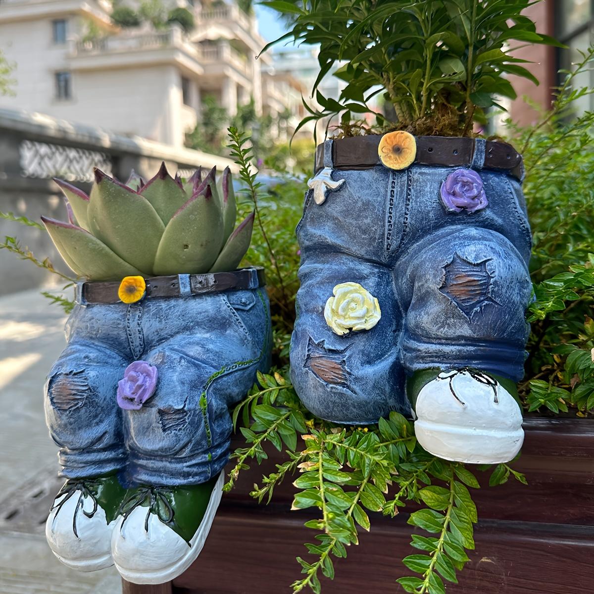 Jeans Patio Decorative Planter Arrangement Resin Crafts Patio Design Vintage Aged Patio Decorations Planter (Without Plants)