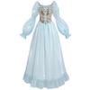 Medieval Floral Dress Cosplay Costume Court Style Corset Puff Sleeve Long Gown Halloween Party Stage Performance