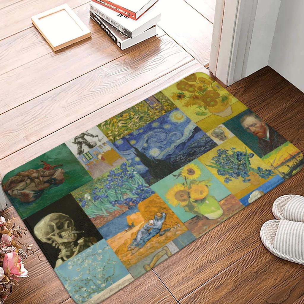 Twelve Sunflowers Carpet Retro Art Flower Anti Slip Floor Mat Kitchen Bedroom Entrance Carpet Home Party Warm Decoration