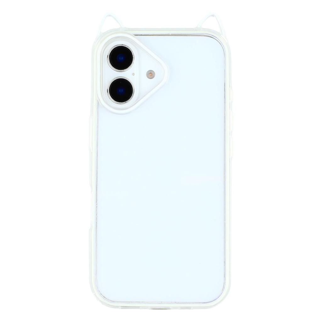 For iPhone 16 Plus Case Cat Ear Design TPU + Acrylic Clear Phone Back Cover