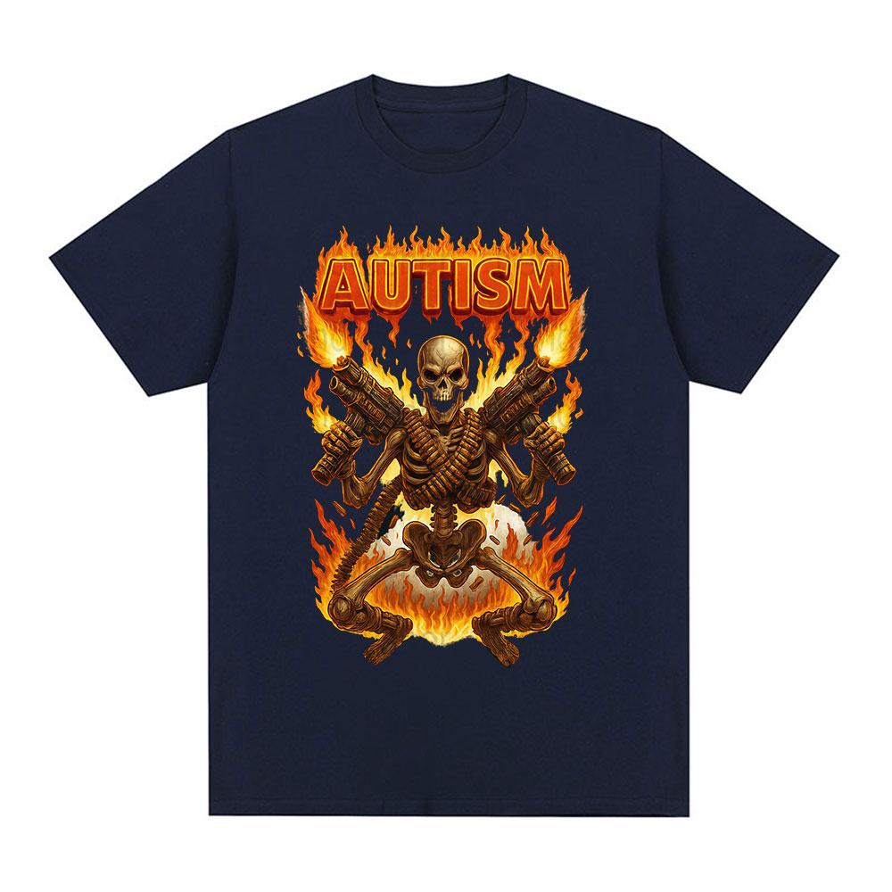 

Autisitic Funny Skeleton Autism Meme Tshirts Mens Clothing Vintage Summer Short Sleeves Tshirt Cotton Casual Oversized T Shirt L